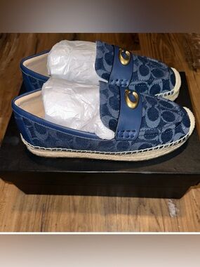 Coach Deep Blue Denim Signature Espadrille Loafers